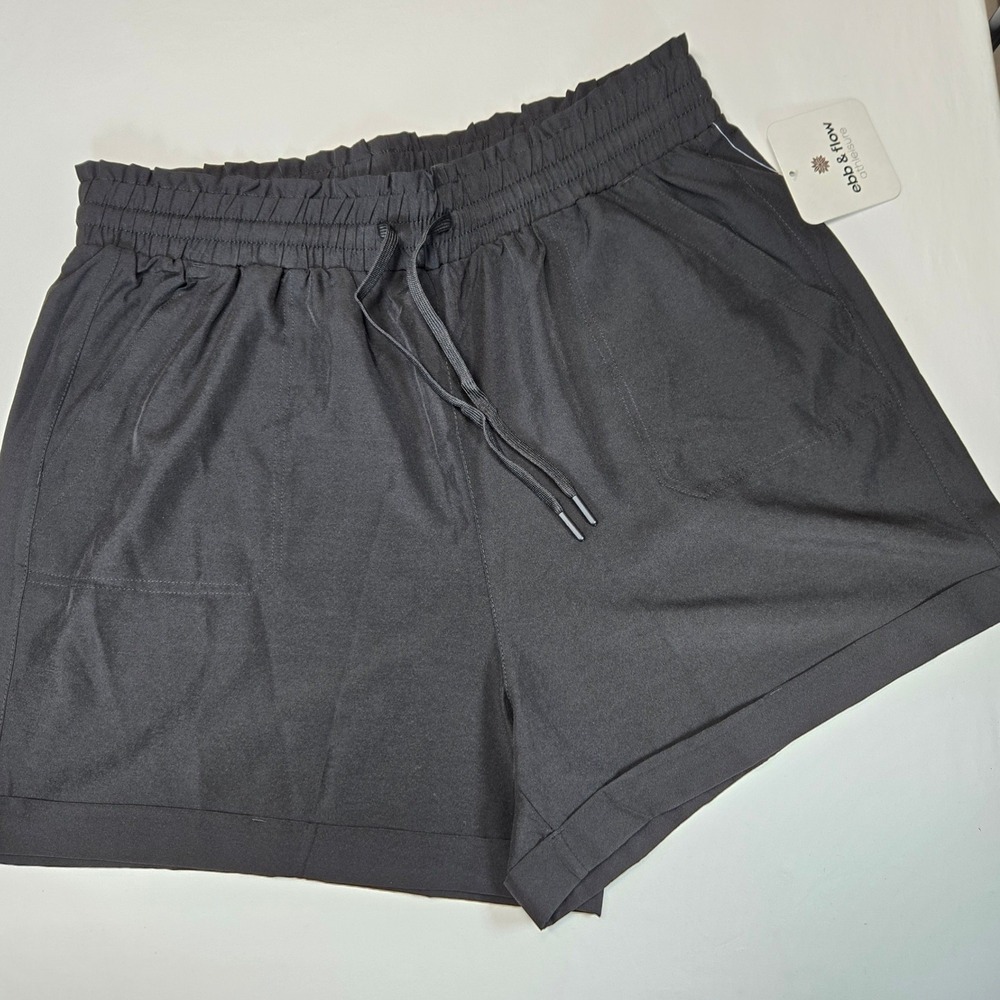 Ebb & Flow Athleisure Womens Black Stretch Woven Paperbag Shorts Large 1573ML